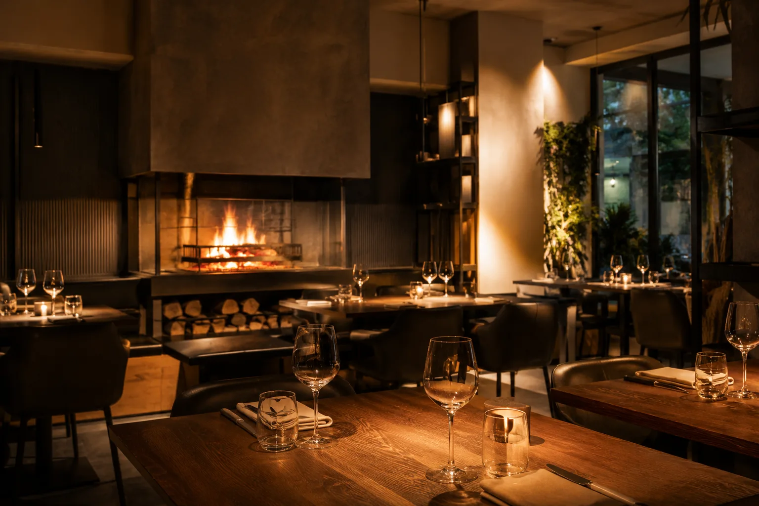 La sala del ristorante la sera