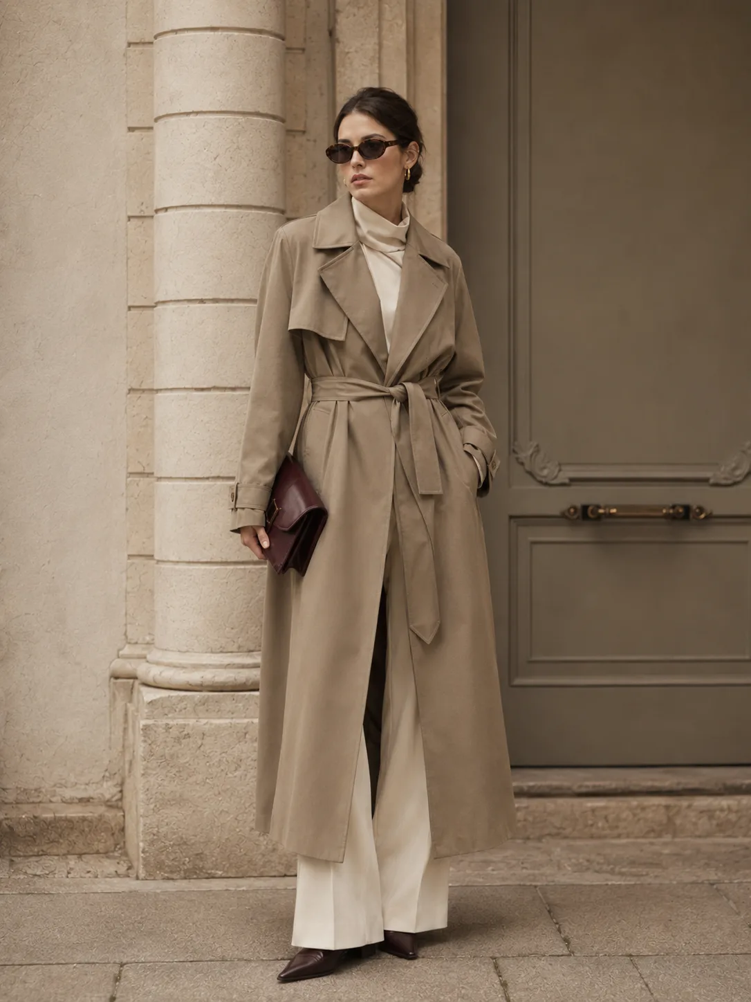 Look con occhiali da sole e capospalla